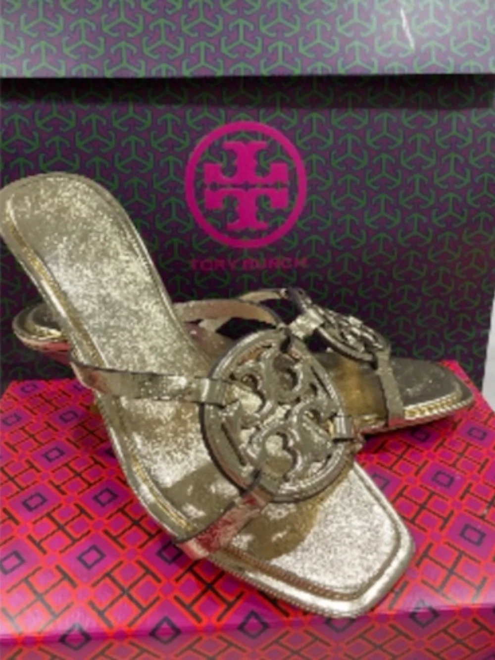 New! Limited edition! Tory Burch Geo Bombe MILLER LOW HEEL SANDAL #9.5